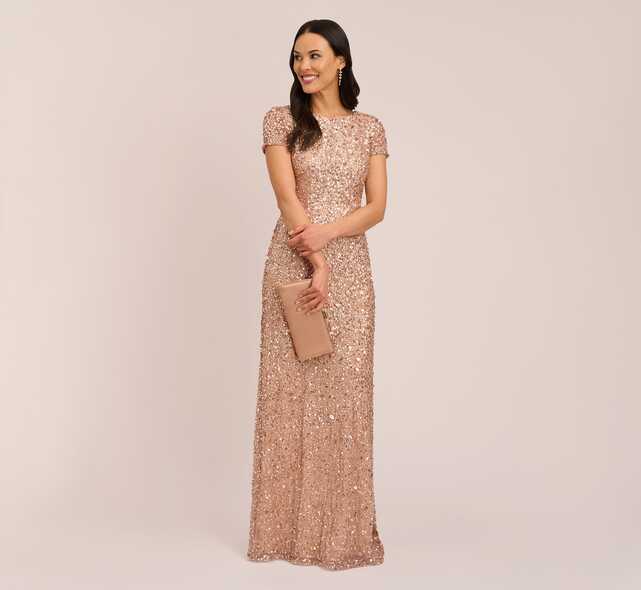 Scoop Back Sequin Gown In Rose Gold – Adrianna Papell