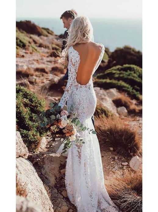 See Through Lace Rustic Wedding Dresses Long Sleeve Mermaid ...