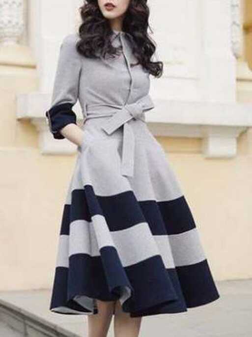 See the Shirt Collar A-Line Elegant Midi Dress.