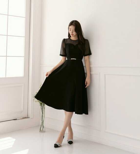 See-through Sleeve Simple Feminine Black Dress / Korean Style ...