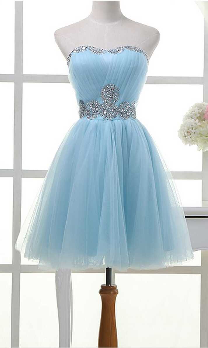 Selling Light Sky Blue Strapless Homecoming Dresses,short Beading ...