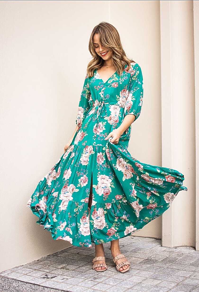 Selma Floral Dress Jade Maxi – Indy Love