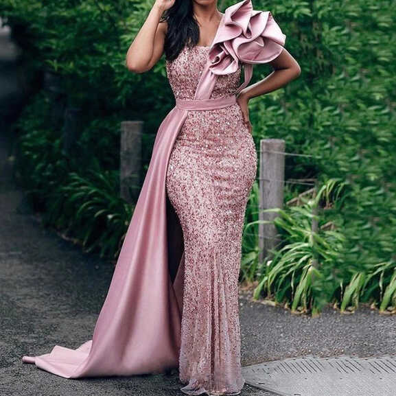 Sequin Aso Ebi Style African Women Mermaid Evening Dress Plus Size ...