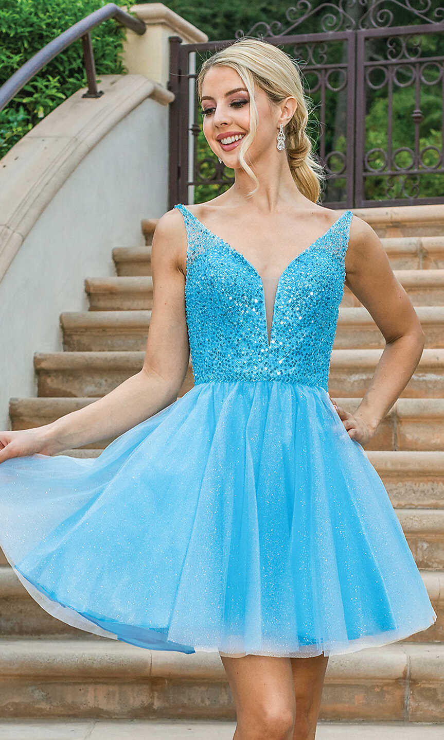 Sequin-Bodice Glitter Semi-Formal Short Prom Dress