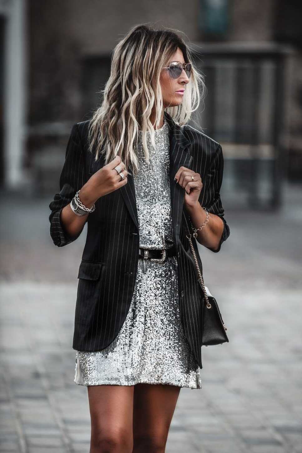 Sequin Dress With Blazer And Sneakers - Jennysgou