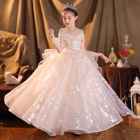 Sequin Embroidery Flower Girls Dress For Wedding Party Evening ...