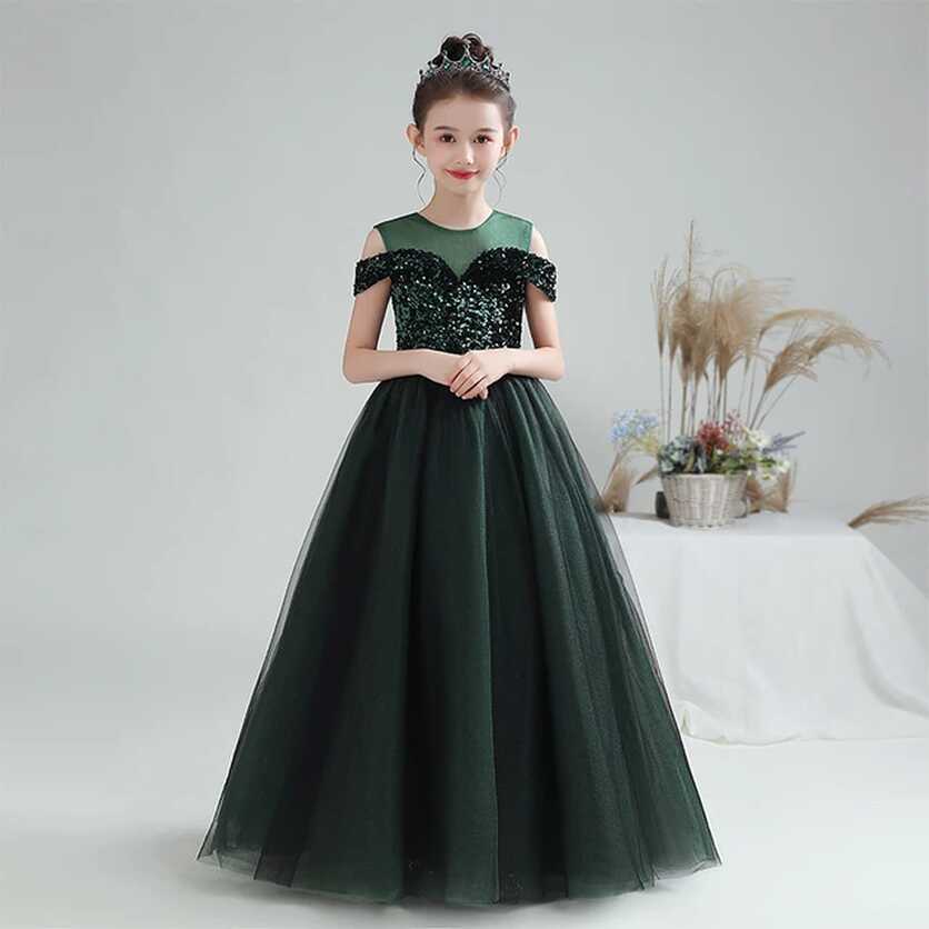 Sequin Fancy Children&#39;s Dress elegant Long Prom Ball Gown Green ...