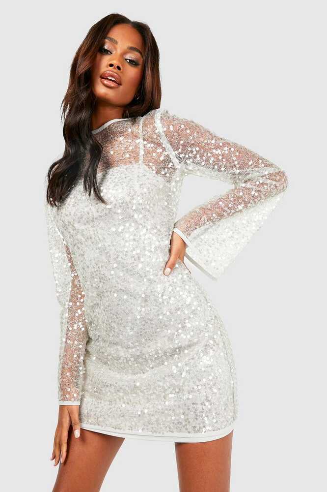 Sequin Sheer Shift Party Dress