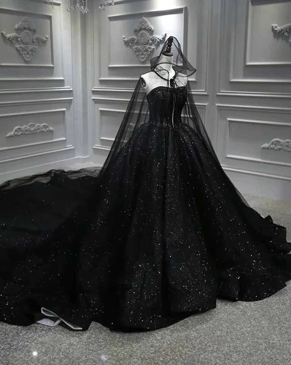 Sequin Shiny Strapless Black Ball Gown Princess Prom Dresses Y56 ...