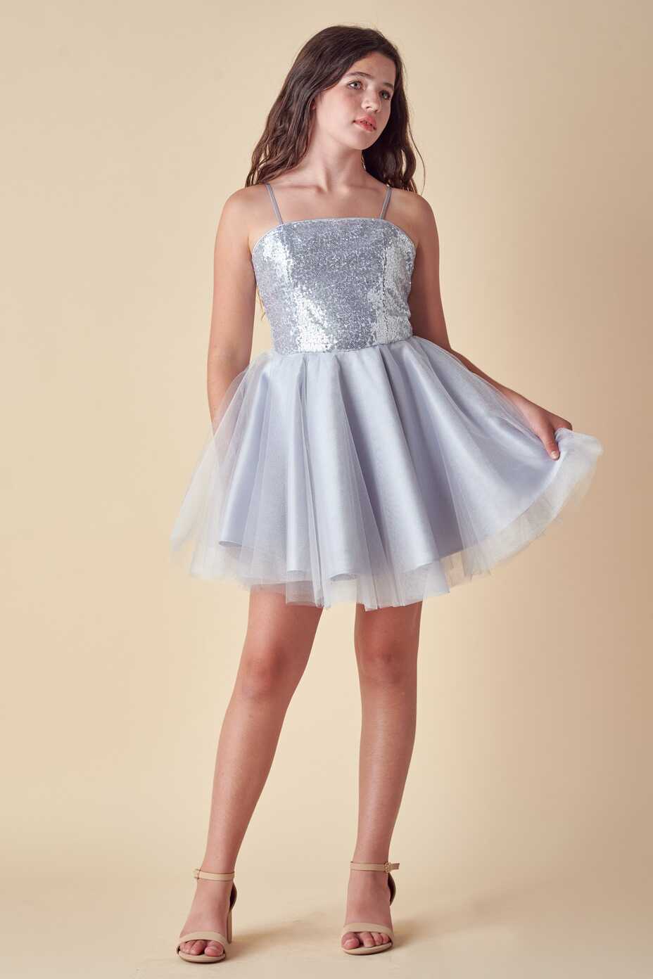 Sequin and Tulle Party Dress in Silver – Udtfashion