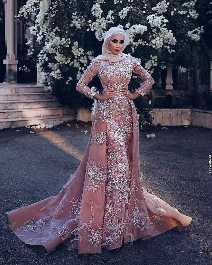 Sequins Beading Mermaid Muslim Evening Dress With Over Skirt ...