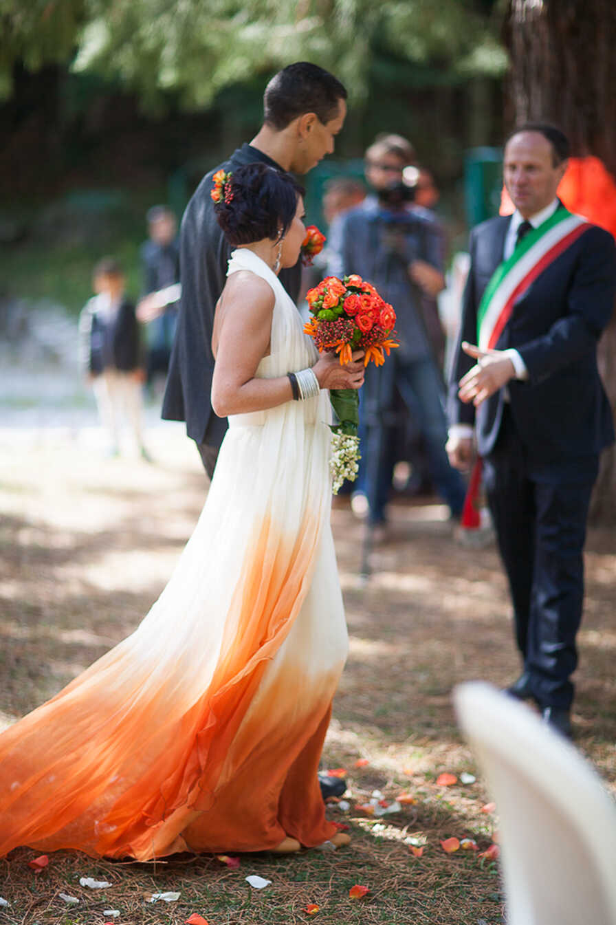 Serena&#39;s fiery orange dip dyed wedding dress | Larimeloom