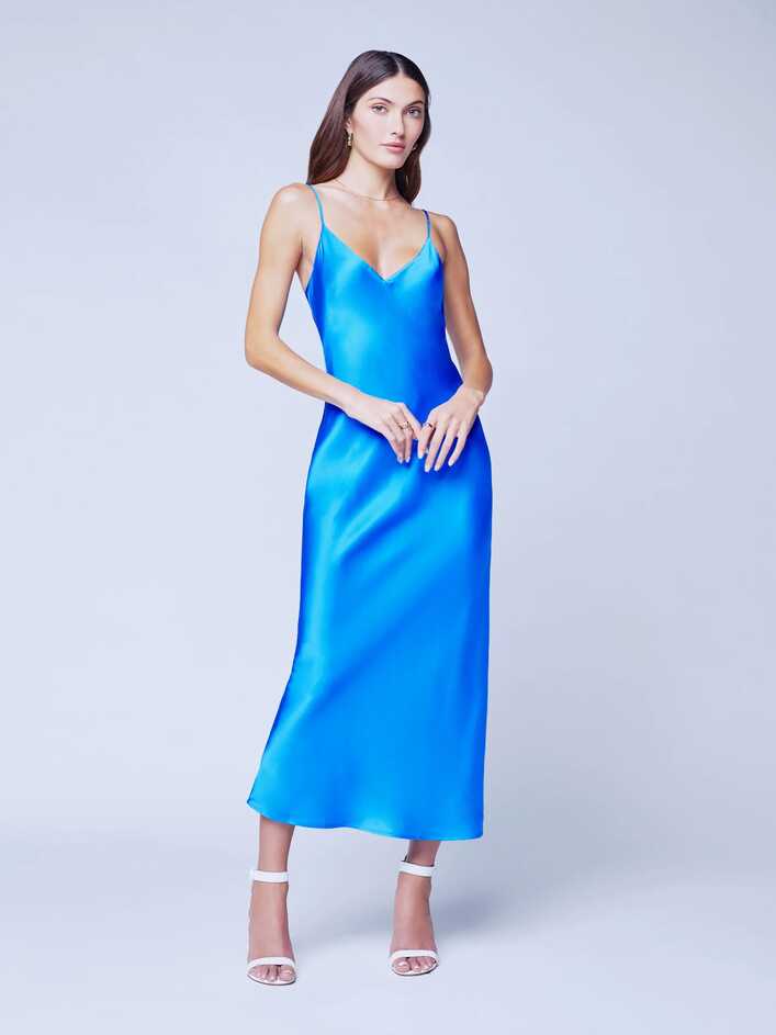 Seridie Mid Light Slip Dress in Neon Blue – Gwynn&#39;s of Mount Pleasant