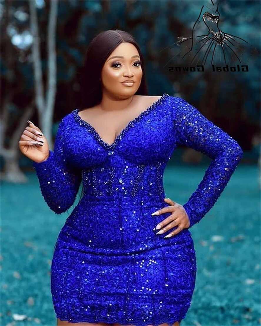 Sexy African Royal Blue V Neck Short Prom Dresses For Black Girls ...