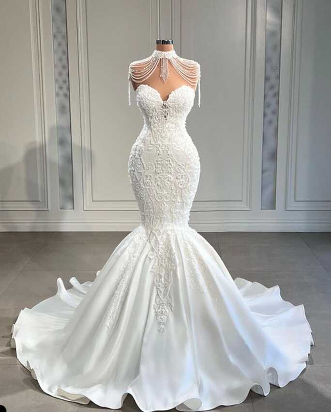 Sexy Beaded Crystal Wedding Dress Tassel Diamond Sweetheart Neck ...