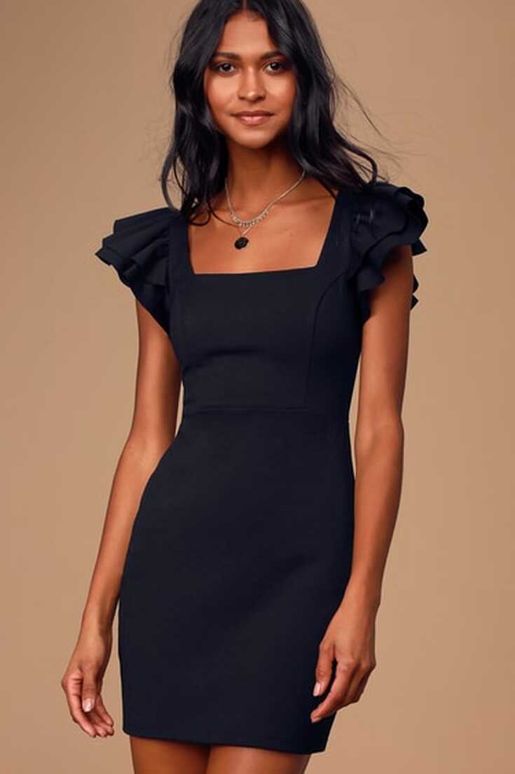 Sexy Black Dress - Bodycon Dress - Ruffle Sleeve Mini Dress - Lulus