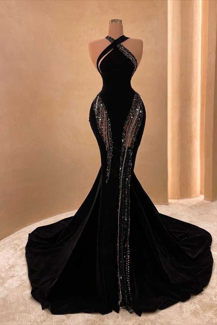 Sexy Black Mermaid Long Prom Dress with Train,Chic Black Evening ...