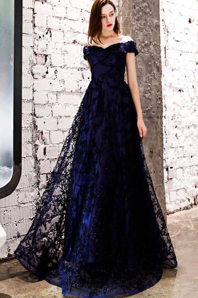 Sexy Blue Off Shoulder Beads Long Prom Party Dress (36219505 ...