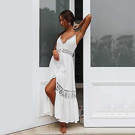 Sexy Cover-ups Long White Tunic Dress Casual Summer Beach Dress ...