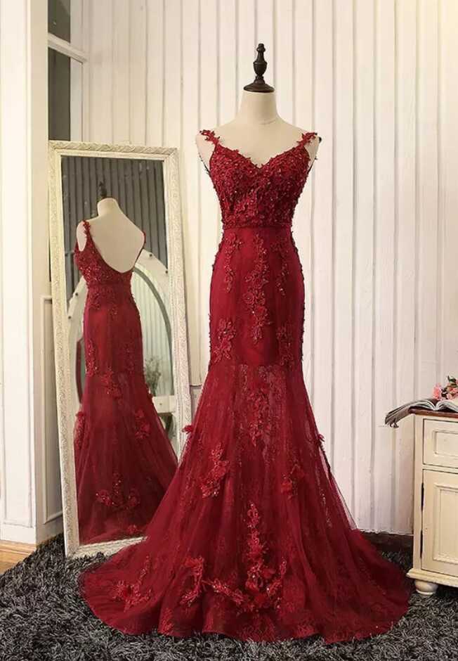 Sexy Elegant Prom Dresses, Wine Red Evening Dress,mermaid Evening ...