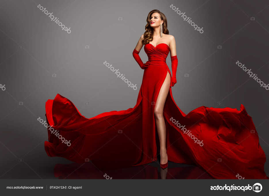 Sexy Fashion Model Red Silk Dress Gloves Glamour Woman Long — Stok ...