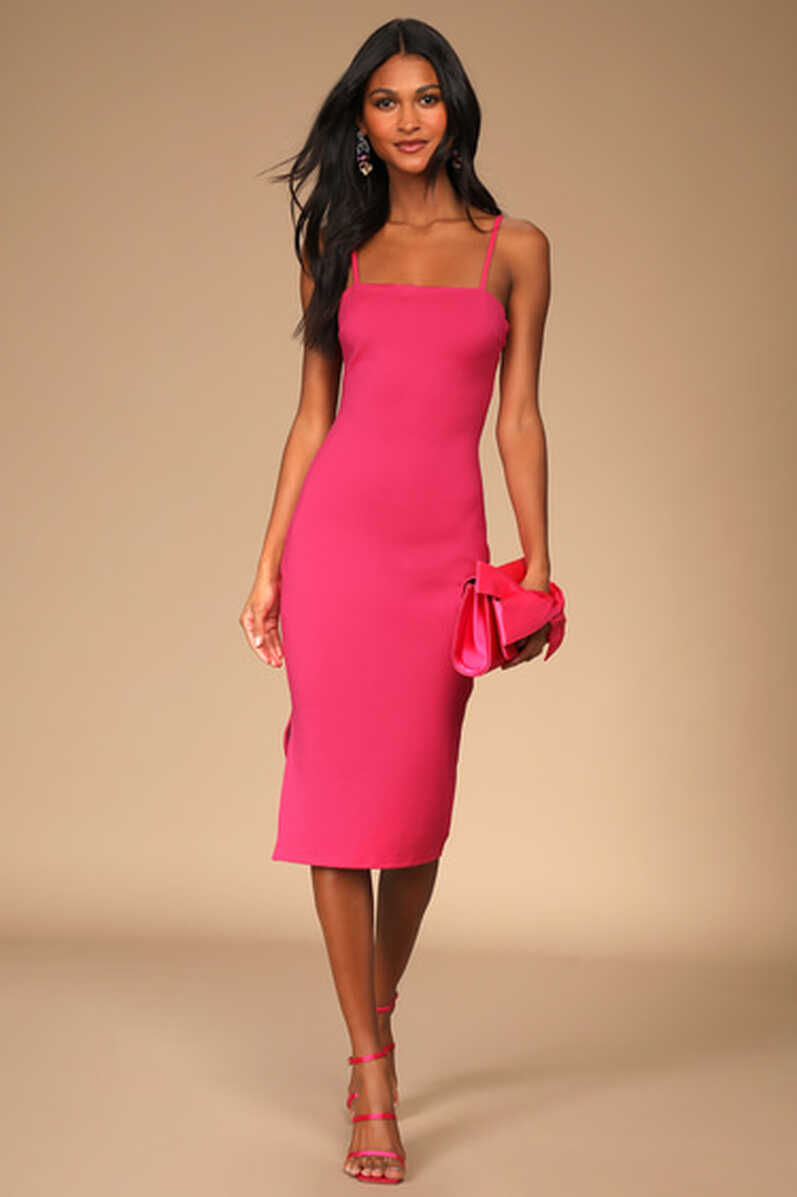 Sexy Hot Pink Dress - Bodycon Dress - Midi Dress - Dress - Lulus