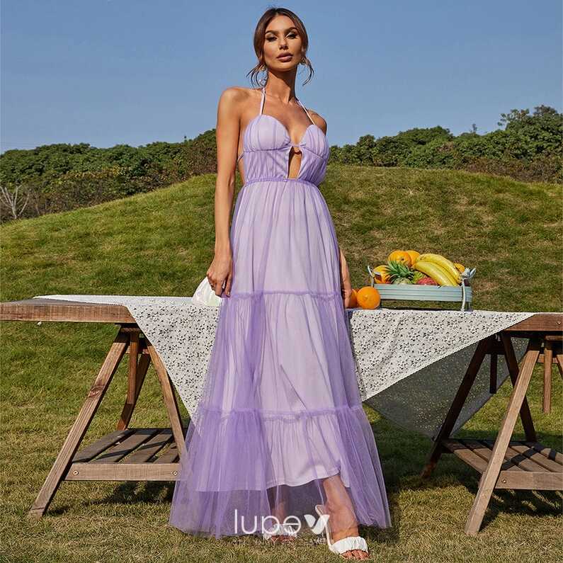 Sexy Lavender Evening Dresses 2022 A-Line / Princess Halter ...