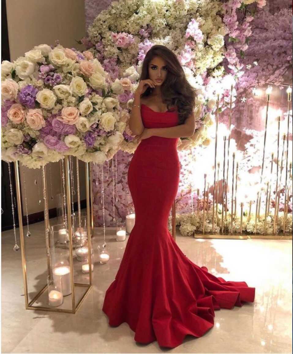 Sexy Long Mermaid Red Prom Dresses Sleeveless Evening Gown ...