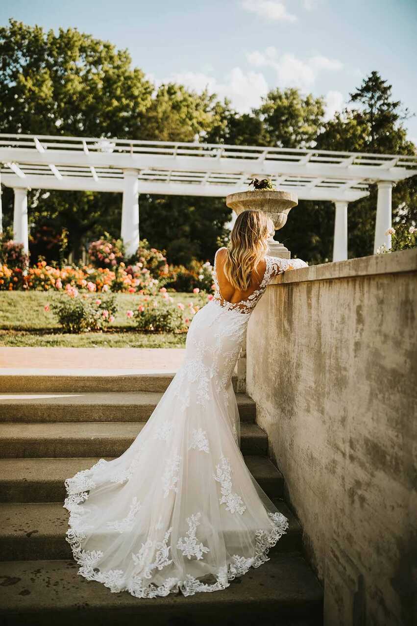 Sexy Long-Sleeve Lace Wedding Dress with Cutouts and Full Train ...