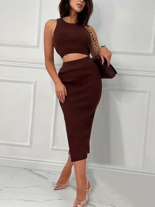 Sexy Matching Two piece Skirt Set Crop Tank Top Bodycon - Temu Georgia