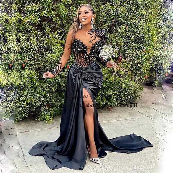 Sexy Mermaid Prom Dress For Black Girls With Beaded Crystal Formal ...