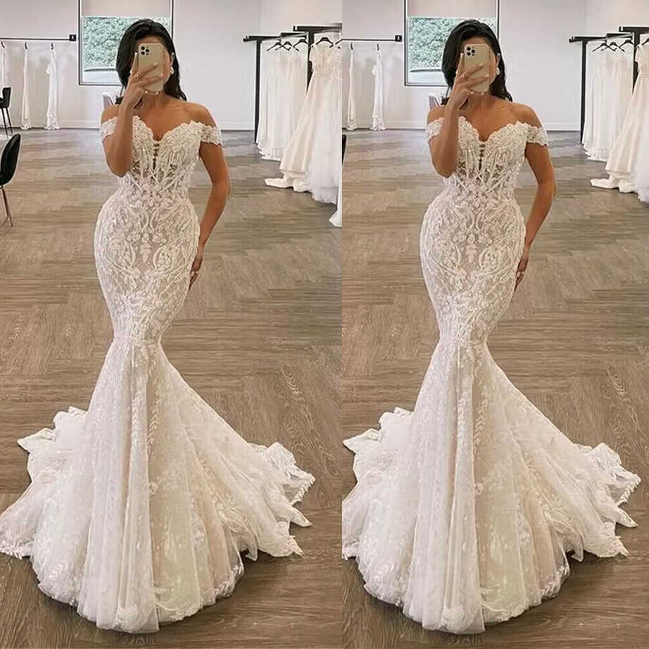 Sexy Mermaid Wedding Dresses Off The Shoulder V-Neck Lace ...