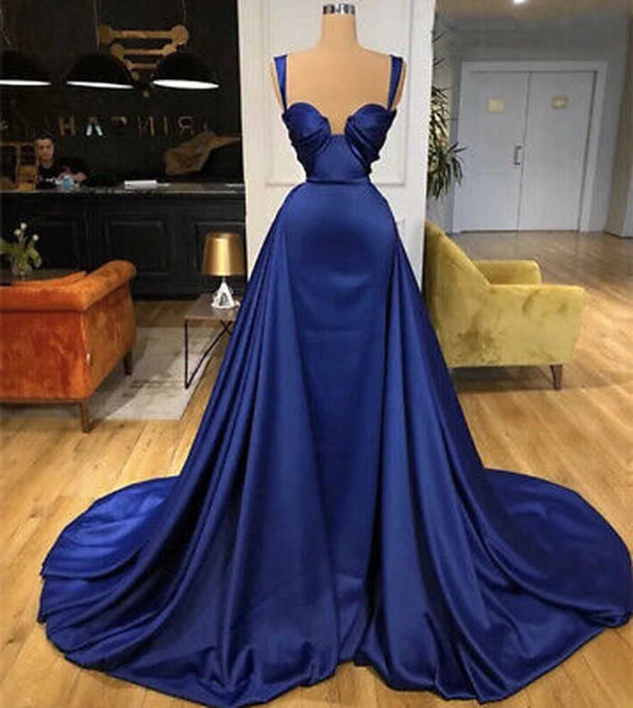 Sexy Navy Blue Wedding Dresses Mermaid Detachable Train Satin ...