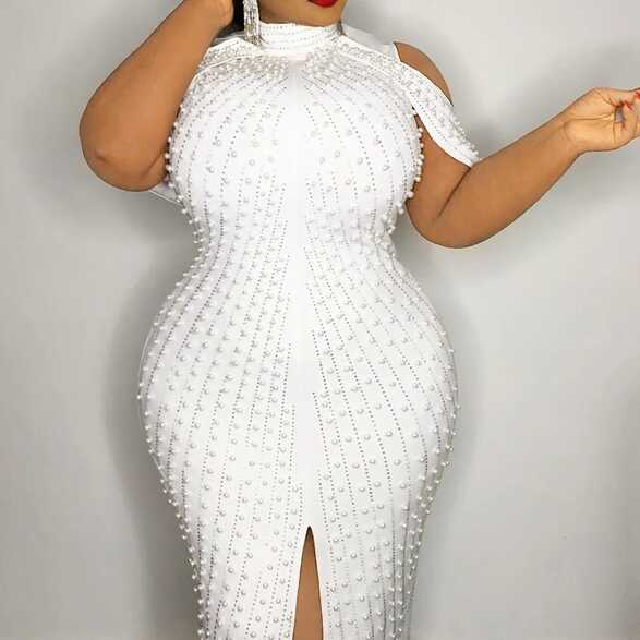 Sexy Off Shoulder White Beaded Cape Bodycon Dress For Women ...