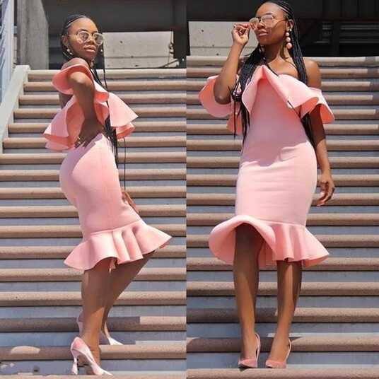 Sexy Pink African Knee Length Mermaid Cocktail Dresses Cheap Off ...