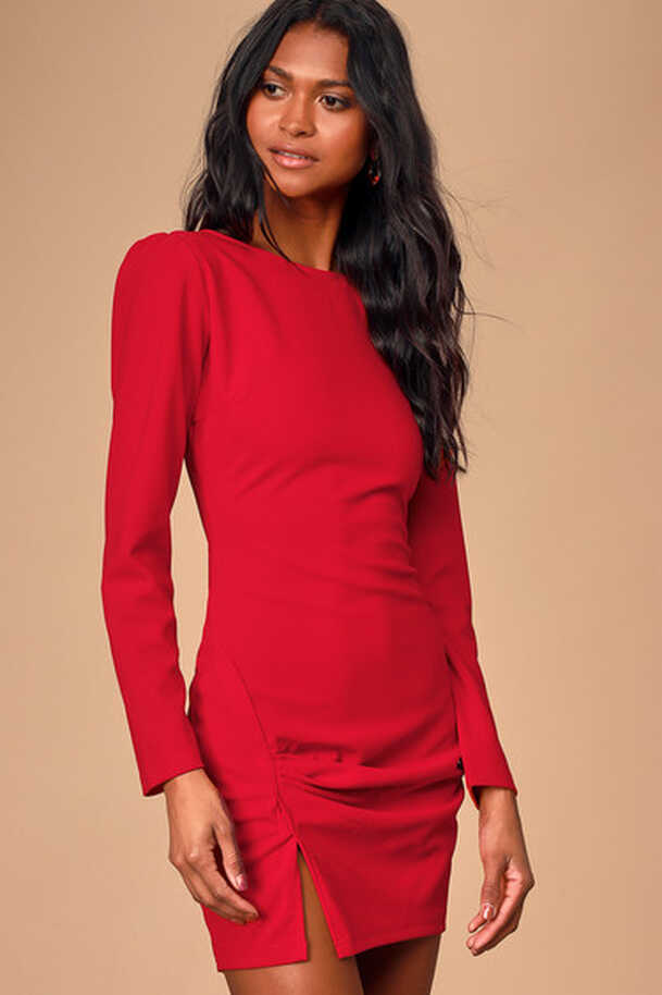 Sexy Red Dress - Long Sleeve Bodycon Dress - Red Bodycon Dress - Lulus