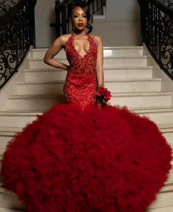 Sexy Red Prom Dresses For Black Girls 2023 Sequin Beading Mermaid ...