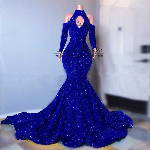 Sexy Royal Blue Mermaid Prom Dresses With Sequins Elegant Long ...