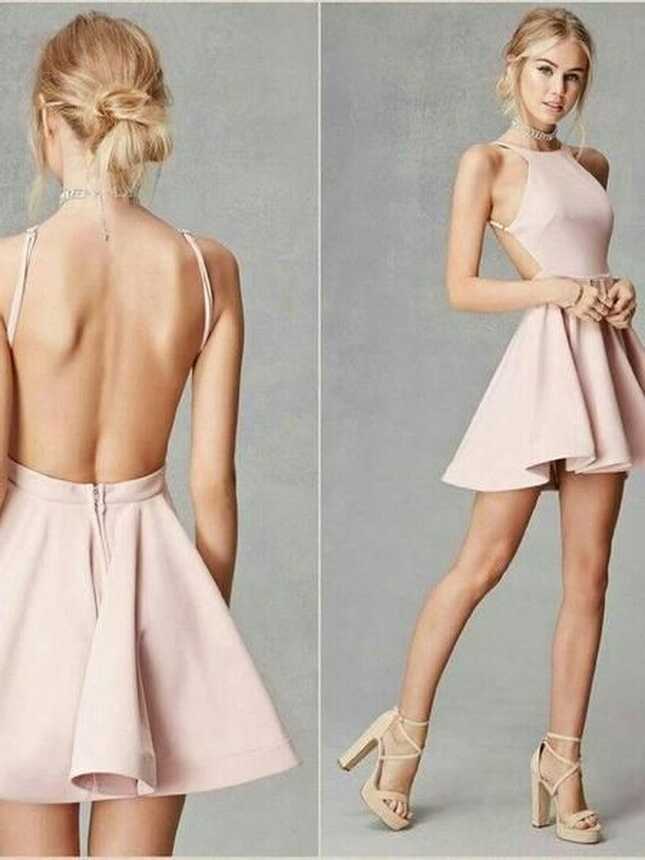 Sexy Satin Jewel Neckline backless Short A-line Cocktail Dresses CD019