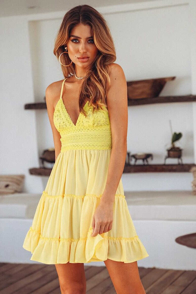 Sexy Short Yellow Summer Dress Beach Dress – FancyVestido