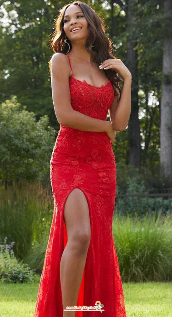 Sexy Slit Fit and Flare Red Lace Prom Dress – daisystyledress