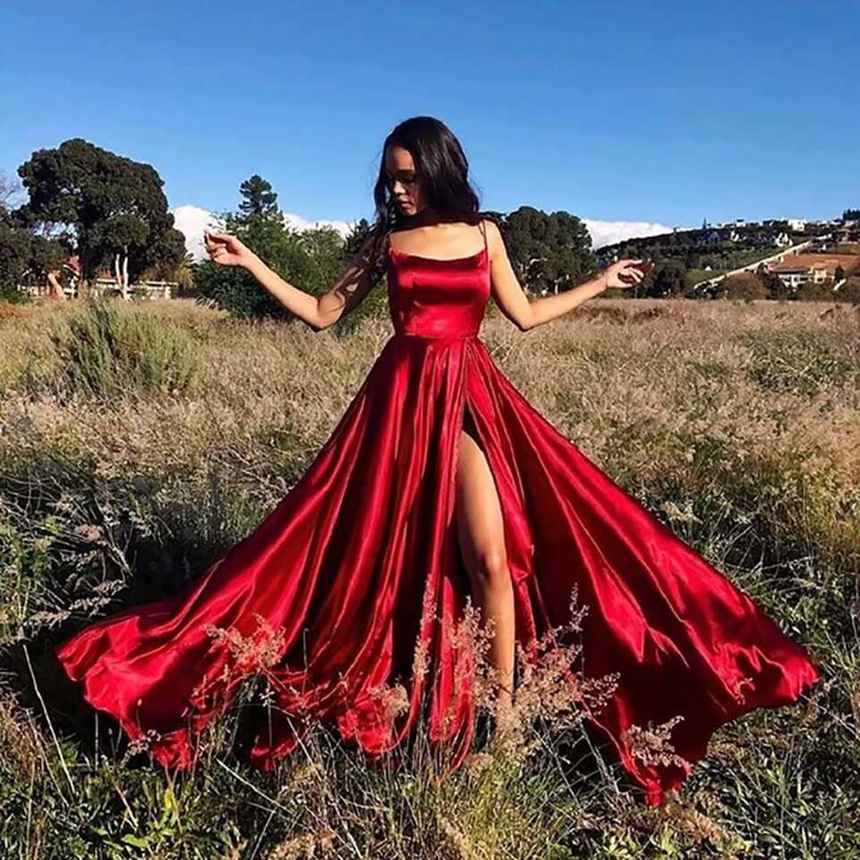 Sexy Spaghetti Strap Evening Stain Dresses Fashion Red Big Swing ...