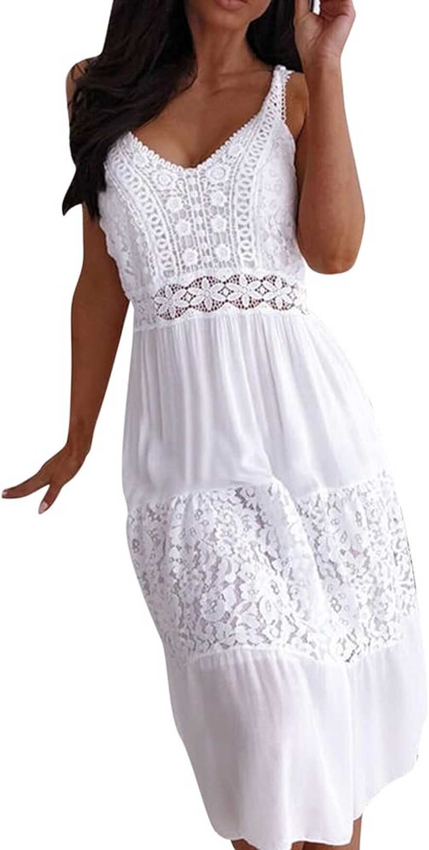 Sexy Stitching Women Summer Dress Lace Beach Casual Dress Strap ...