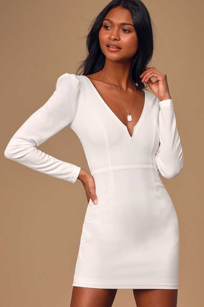 Sexy White Dress - Bodycon Dress - Long Sleeve Dress - Mini Dress ...