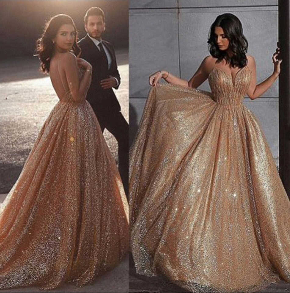 Sexy Women Evening Dress Gold Maxi Dress Cocktail Party Dress Ball ...