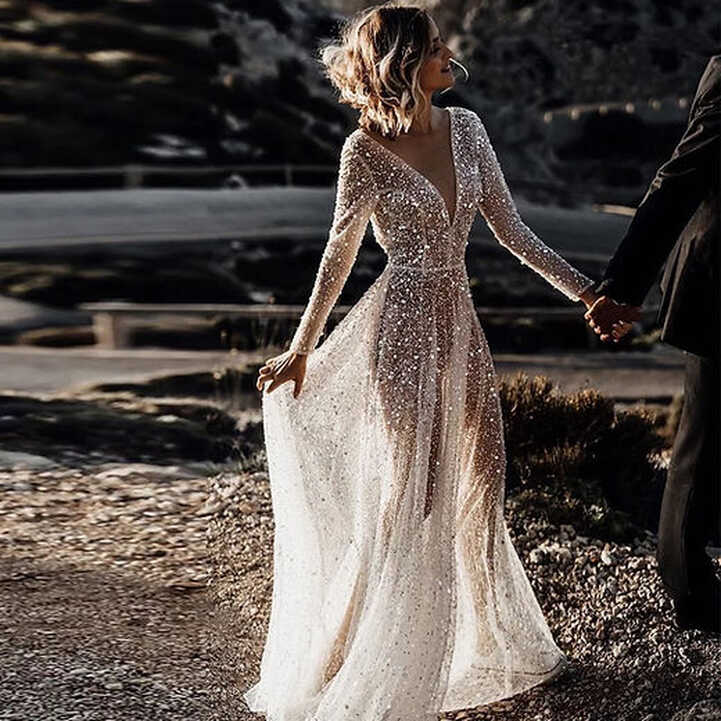 Sexy transparent glitter wedding dress design | Glitz and Glam