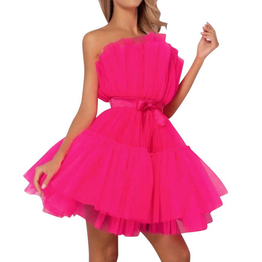 Shakumy Halter Evening Gown Tulle Dress Women Short Puffy Prom ...