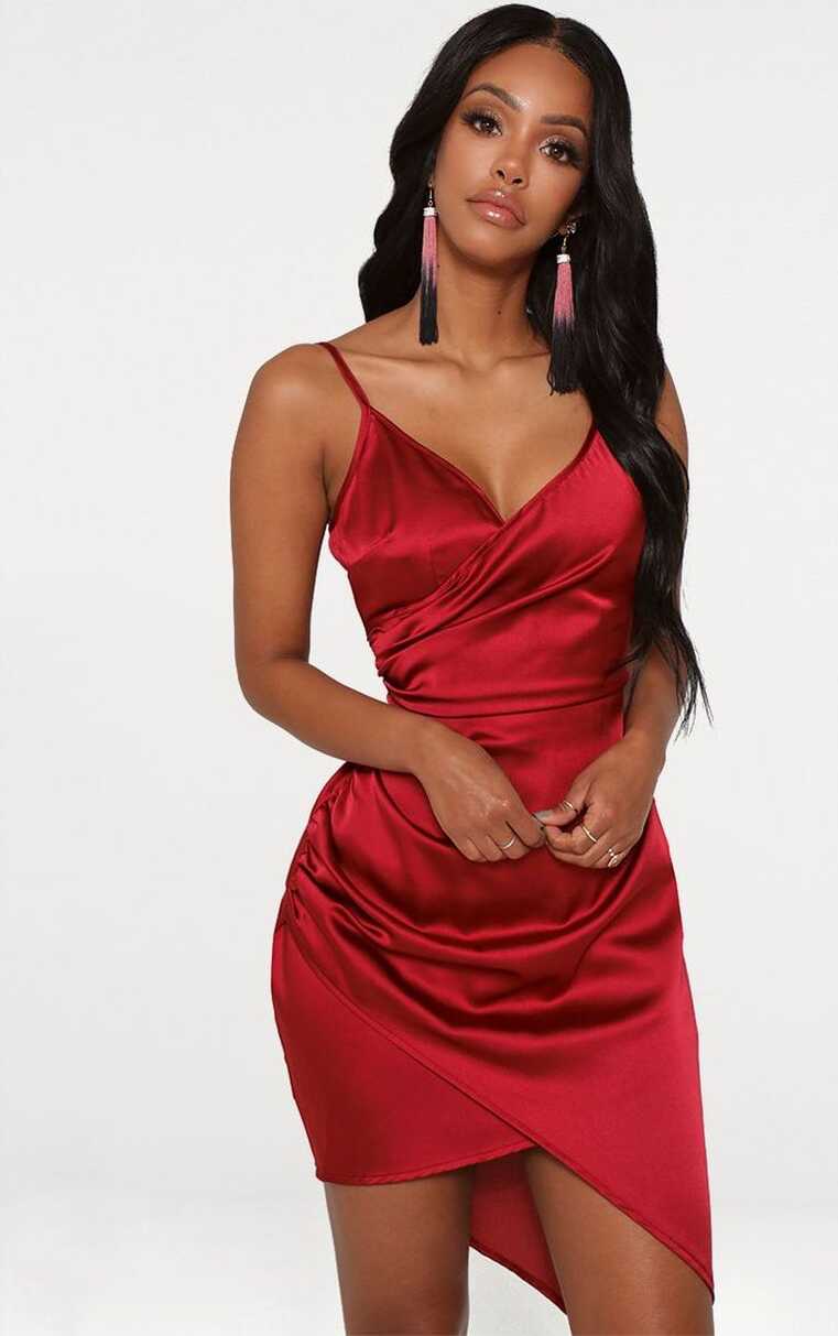 Shape Burgundy Satin Wrap Dress