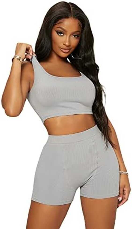 SheIn Women&#39;s 2 Piece Ribbed Knit Outfits Scoop Neck Sleeveless ...