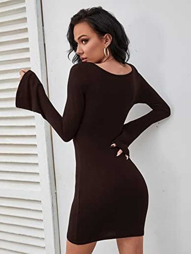 SheIn Women&#39;s Long Sleeve Twist Front Bodycon Dress Sweetheart ...